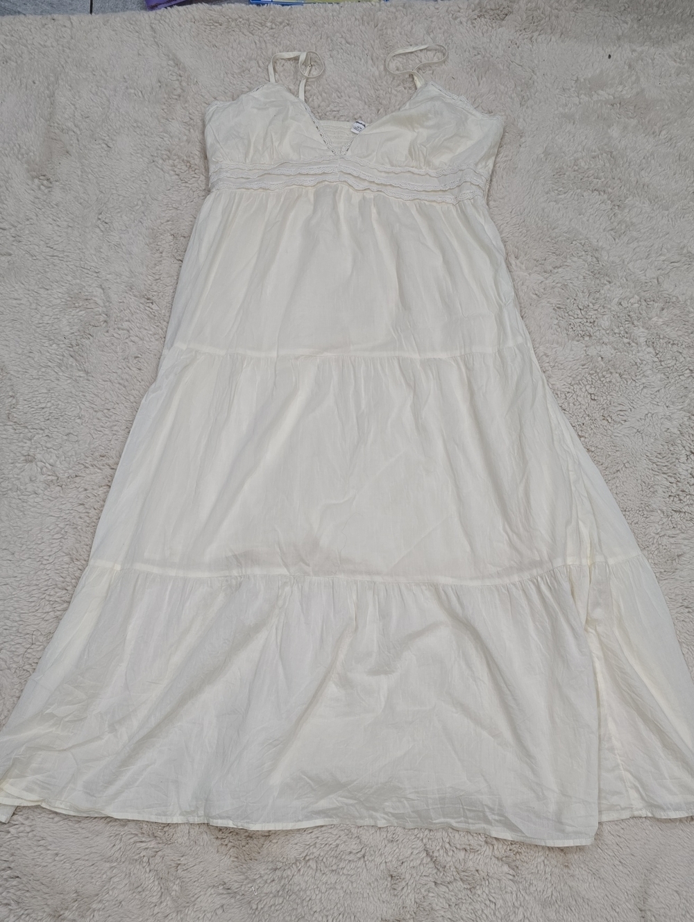 Kimchi Blue Cream Maxi Slip Dress with Tiered Skirt